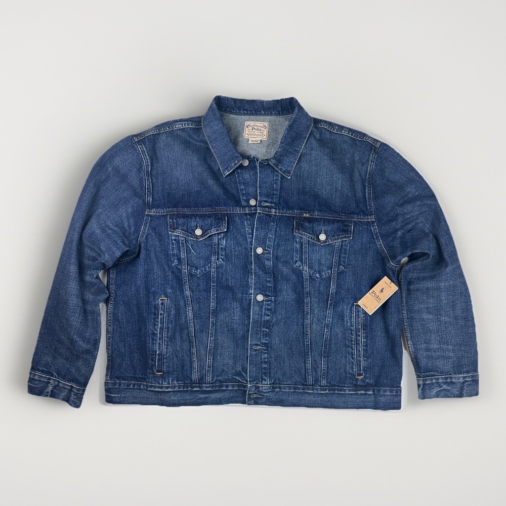 POLO Ralph Lauren Denim Trucker Jean Jacket Men Size 3XB Blue Wash Button Down